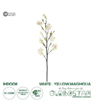 GloboStar® Artificial Garden WHITE YELLOW MAGNOLIA BRANCH 21419 Τεχνητό Διακοσμητικό Κλαδί Λευκή Κίτρινη Μανόλια Y108cm